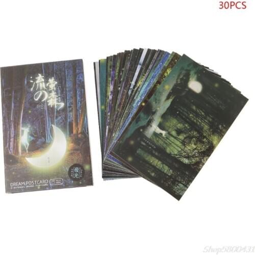 30pcs Vintage Luminous Postcard Glow In The Dark Forest Streamer Animal Greeting Post Card Novelty Xmas Greeting Cards Gift O21