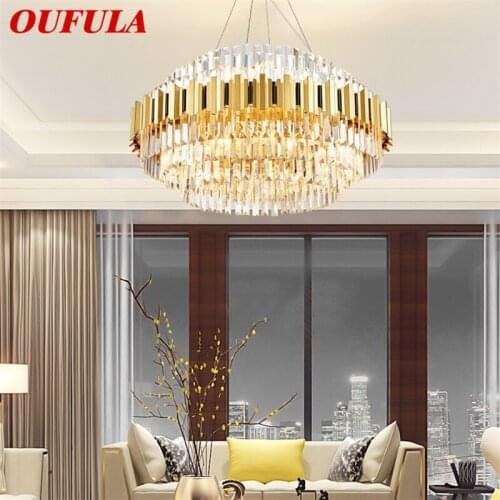 OUFULA Pendant Light Postmodern Gold Luxury Crystal LED Lamp Chandelier For Home Dining Living Room