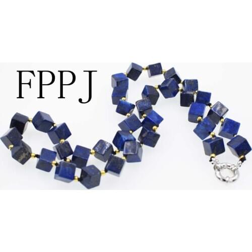 LAPIS LAZUI SQUARE 8mm necklace 21inch wholesale beads nature FPPJ woman 2017