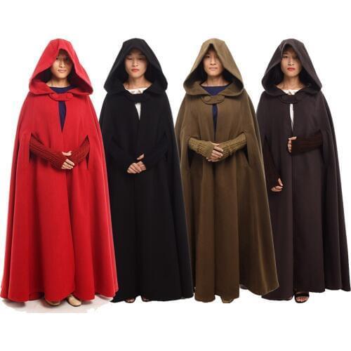 Women Medieval Cloak Vintage Hooded Female Winter Thicken Floor-Length Christmas Wicca Poncho Coat Long Cape