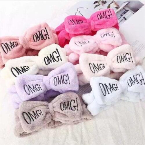 OMG Letter Coral Fleece Wash Face Bow Hairbands For Women Girls Headbands Headwear Hair Bands Turban Braider Makeup Tools