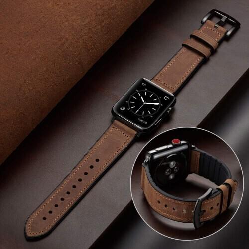 Strap for apple watch band 44mm 40mm 42mm 38mm iwatch band series 5/6/4/3/2/SE silicone&Vintage Leather bracelet wristbelt