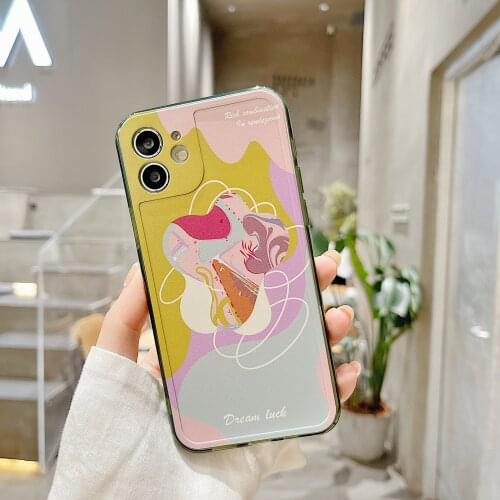 Retro Korean fashion dream abstract line art Phone Case For iPhone 11 12 Pro Max Xs Max XR X 7 8 Plus 7Plus case Cute Soft Cover