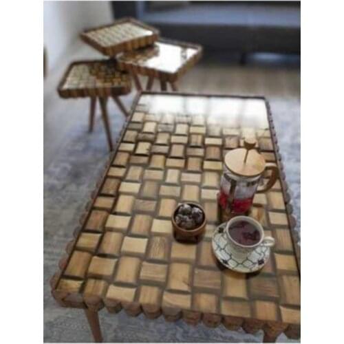 Modern HEREVİMDoğal Solid Wood Rectangle Zigon + square Coffee table coffe table