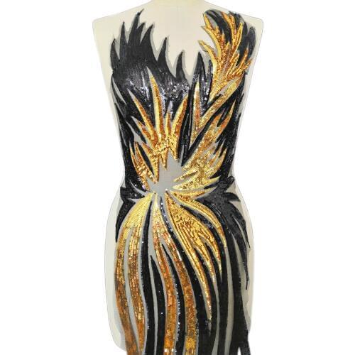 Sexy Body Black Yellow 30x130cm Sequin Rhinestone Diy Designer Women Clothes Patches Sew on For Costume Clothing Appliques Craft