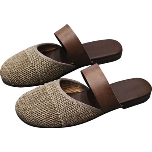 Slipper 2020 Summer Indoor Outdoor Casual Handmade Linen Leather Comfort Soft Breathable Classic Vintage Female Slipper