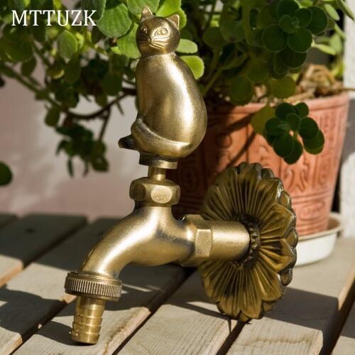 Outdoor Decorativ Garden Faucet Animal Shape Bibcock Antique Brass Fat Cat Tap For Washing Mop/Garden Watering Animal Faucet