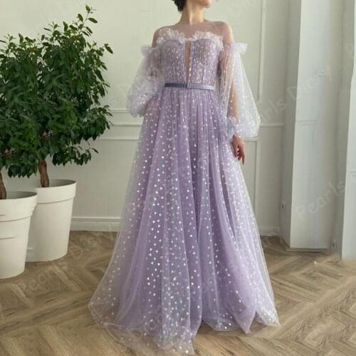 Vintage A Line Arabic Evening Dresses 2021 Illusion Puffy Sleeve Luxury Dubai Formal Dress Muslim Women Wedding Party Prom Gowns