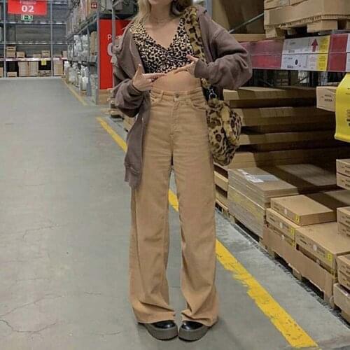 YiYiMiYu Y2K Indie Aesthetics Solid Corduroy Brown Pants 90s Fashion High Waist Wide Leg Pants Vintage Autumn Baggy Trousers