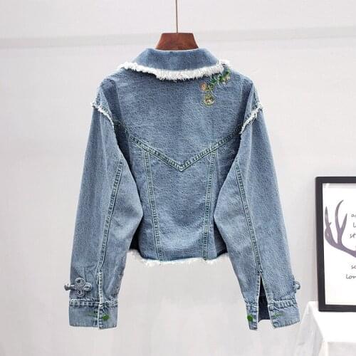 New Autumn Harajuku Casual Denim Jacket Women Vintage Single Breasted Outerwear Loose Fit Embroidery Sequins Tassel Short Coat