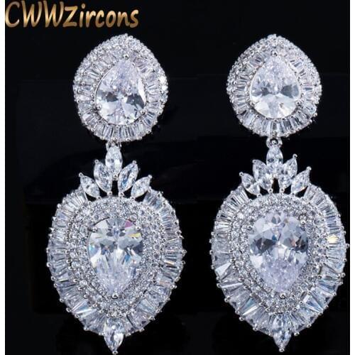 CWWZircons Luxurious High Quality Long Big Dangle Drop Women Party Costume Earrings For Wedding Bridal Jewelry Gift CZ321