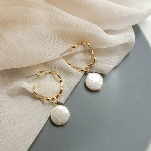 In 2021 New Trend Style Restoring Ancient Ways Women Imitation Pearl Earrings Geometrical Irregular Simple Retro Stud Earring