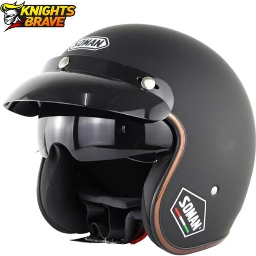 SOMAN Retro Motorcycle Helmet 3/4 Open Face Casco Moto Electric Bicycle Helmet Casco Vintage Helmet DOT Certification For Men