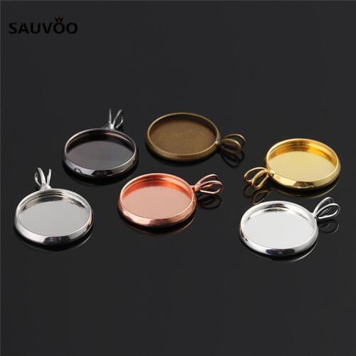 10pcs Silver Color Round Pendant Setting Cabochon Blank Tray Bezel 10mm 12mm 14mm 16mm 18mm 20mm for DIY Jewelry Making Findings
