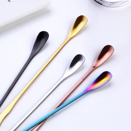 2PCS Long Handle Coffee Stir Spoons Stainless Steel Teaspoons Gold Icecream Coffee Tea Dessert Scoops Kitchen Accessory Tool