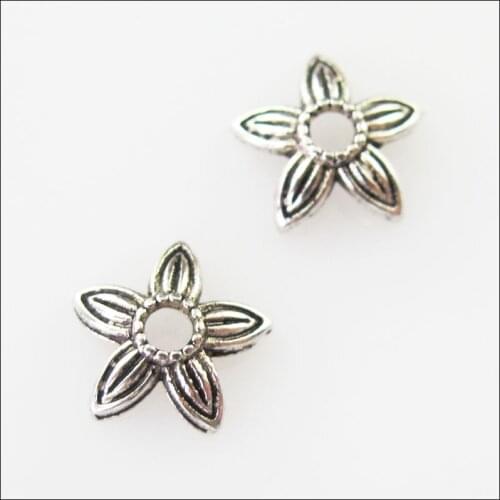 200Pcs Tibetan Silver Color Leaf Star End Bead Caps Connectors 8mm