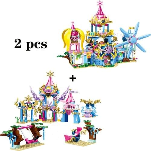 2021 New Disney Frozen Windsor Princess Snow Park + Fantasy Windmill Castle Children Assembled Building Block Toy Gift Boy Girl