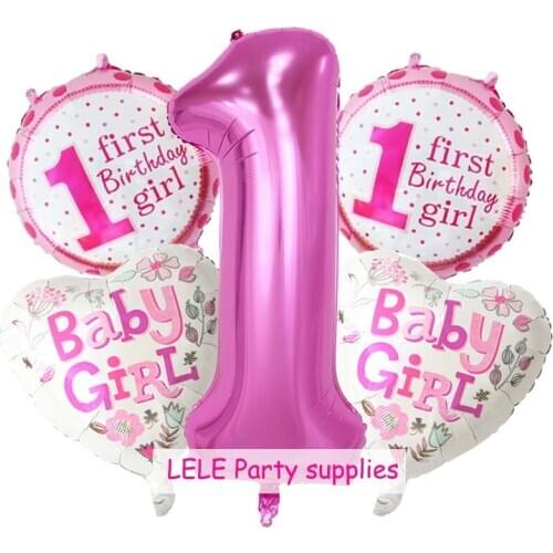 5 pieces Baby 1st Birthday balloons set pink Blue Number Foil Balloons birthday party decorations kids party decoration supplies