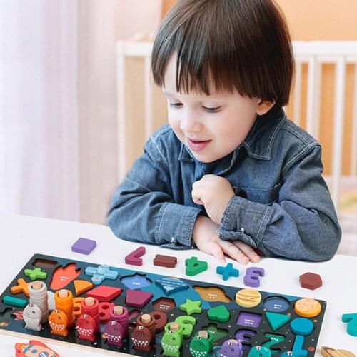 6-in-1 Wooden Block Montessori Educational Toys Alphabet Number Sorting Fishing Game Toys Kids Early Learning Match Board Game