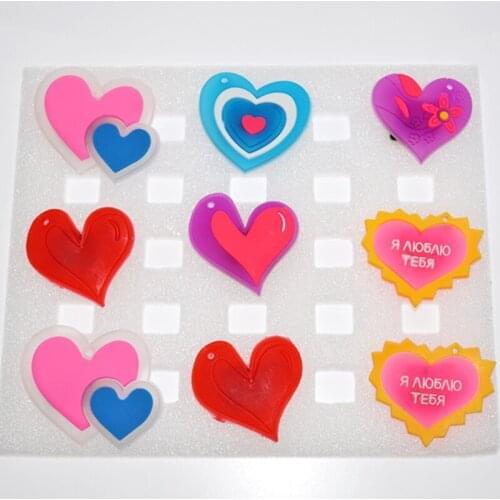 60pcs/lot 5cm Cartoon Heart Love Brooch Led Flashing Glow Silicone Brooch Toy Multi Styles Valentines Day wedding Decorations