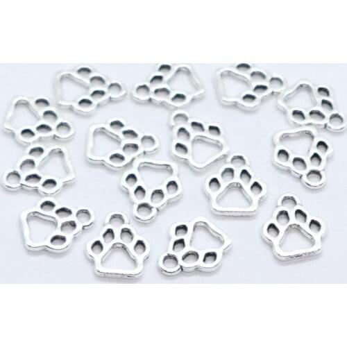 80pcs Tibetan Silver Hollow Dog Cat Paw Print Charms Pendants 11x13mm Jewelry Findings