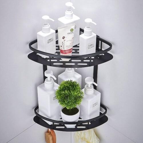 Space Aluminum Black Corner Basket Bathroom Products Shampoo Holder Cosmetic Storage Racks Shower Caddy Sheves Bath Accessories