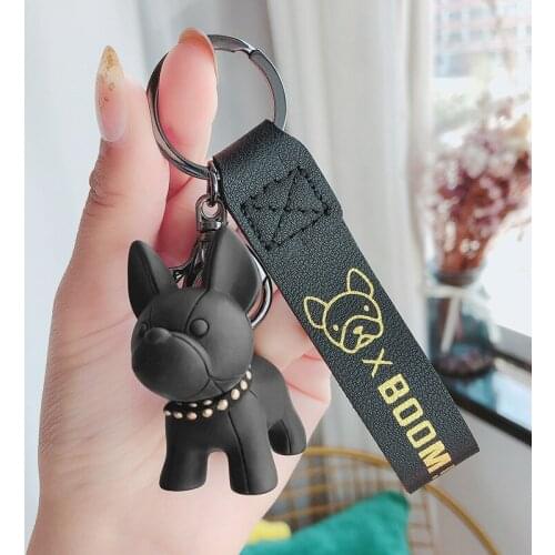 French Bulldog Keychain Fashion Punk PU Leather Dog Keychains for Women Trinket Man Car Key Ring Bag Pendant Jewelry Key Chain