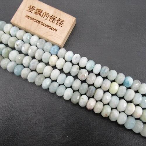 APDGG Natural Aquamarine 7x9mm Faceted Rondelle Blue Aquamarine bead 16'' Strands Loose Beads 15.5'' Strands Jewelry Making DIY