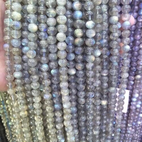Real Natural Moonstone Beads Round Spacer Loose Moon Stone Bead Shining with Blue Light DIY Making Jewelry Size 3/4/5/6/7/8mm