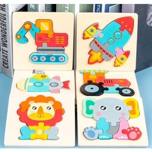 Kids Toys Wooden 3D Jigsaw Puzzle for Children Baby Cartoon Animal Traffic Tangram Puzzles Educational Toys for Children Gifts