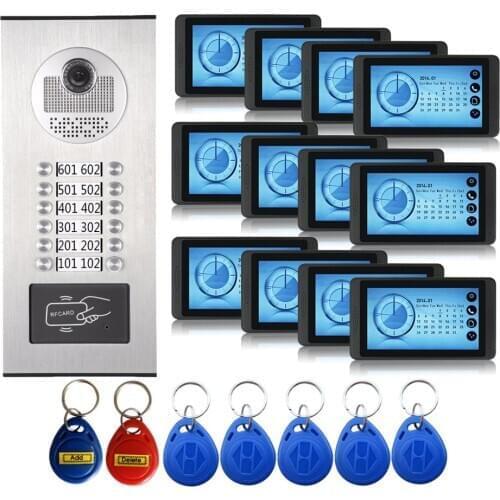 Multi Call Buttons Video Doorbell Video Record Doorphone for 4-12 Units Apartment Speakephone Wired Video Intercom System