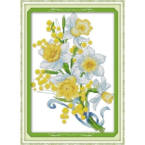 Elegant daffodil cross stitch kit aida 14ct 11ct count print canvas stitches embroidery DIY handmade needlework