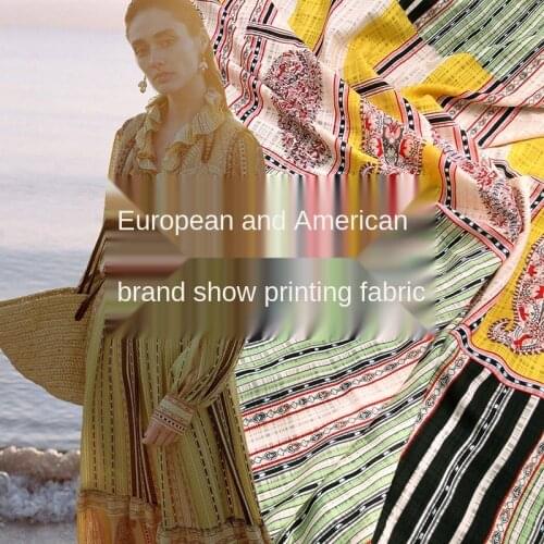 European and American brand cashew flower striped clothing skirt advanced printing fabric diy custom fabric