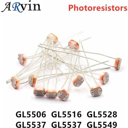 20pcs Photoresistors GL5537 GL5528 GL5506 GL5516 GL5549 GL5539 5MM Photoresistor 5549 5539 5537 5528 5516 5506