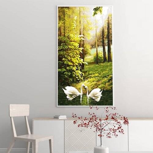 GATYZTORY Frame Forest Swan DIY Painting By Numbers Animals Handpainted Oil Painting Wall Art Picture For Living Room 60x120cm