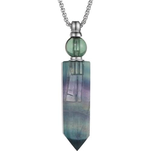 SHINYGEM Harty Crystal Glass Pendant Quartz Perfume Bottle Necklace Gold-Plated Chain Hexagonal Column Jewelry Making Fashion