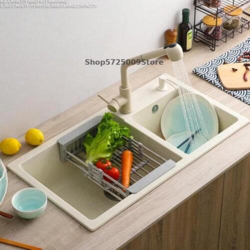 Imported Quartz Stone Sink Single And Double Tank Thick Granite Marble Kitchen Sink Sink Oatmeal