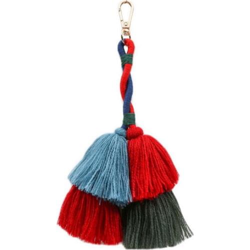 KC00117 Bohemian Layered Tassel Keychain for Women Multicolor Spiral Fringe Macrame Key Rings Bag Charm Gifts for women