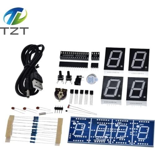 4 Bits DIY Digital Clock 1 Inch Electronic Kit Suite Microcontroller RED Tube LED Display Time Thermometer Alarm MCU STC15F204EA