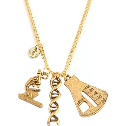 Creative Gift Chemistry Lab Equipment Jewelry Twist DNA Structure Microscope Triangle Cup Pendant Necklace Funny Lab Accessories