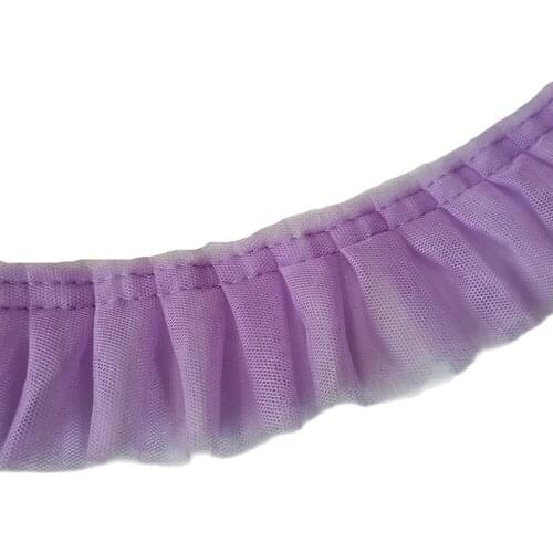 1M Latest Purple Lace Fabric Trim Guipure 5CM Ribbon Pleated Tulle Lace Fabric For Sewing Wedding Dress Clothing dentelle QT31