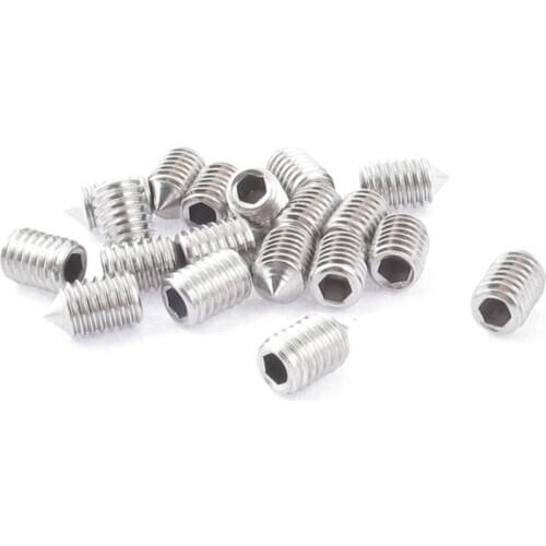 M5 x 8mm Cone Point Hex Socket Set Grub Screw Silver Tone 20 pcs