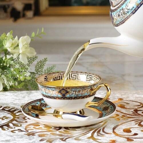 Gold bone porcelain coffee cup set English high-grade ceramic flower teacum small luxury afternoon black