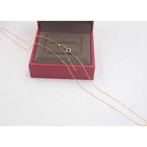 Real 18K Yellow Gold Necklace 0.7mmW For Carved Lace Beads Chain 17.7-19.7"L Necklace For Women Girl Adjustable