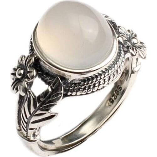 Natural Hetian chalcedony plant flower egg noodle opening Chinese retro Thai silver charm womens brand jewelry