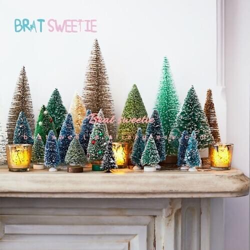 Small DIY Christmas Tree Fake Pine Tree Mini Sisal Bottle Brush Tree Santa Snow Frost Village House Christmas Decor
