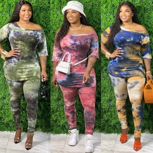 Ueteey New Two-piece Casual Off Shoulder Tie-dye Women Pant Set