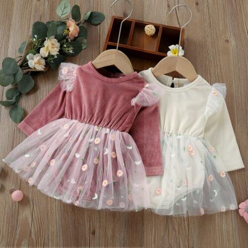 Autumn Winter Infant Baby Girls Lace Floral Ruffle Rompers Clothing Kids Girl Cute Long Sleeve Corduroy Rompers Clothes