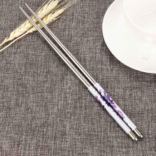 White Flower Chopsticks 1Pair Length White Flower Pattern Stainless Steel Chopsticks Pair palillos chinos китайские палочки