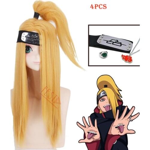 Anime Boruto Character Deidara Cosplay Wig Long Golden Wig Jewelry Headband Necklace Ring Heat-resistant Fiber Hair Woman Man